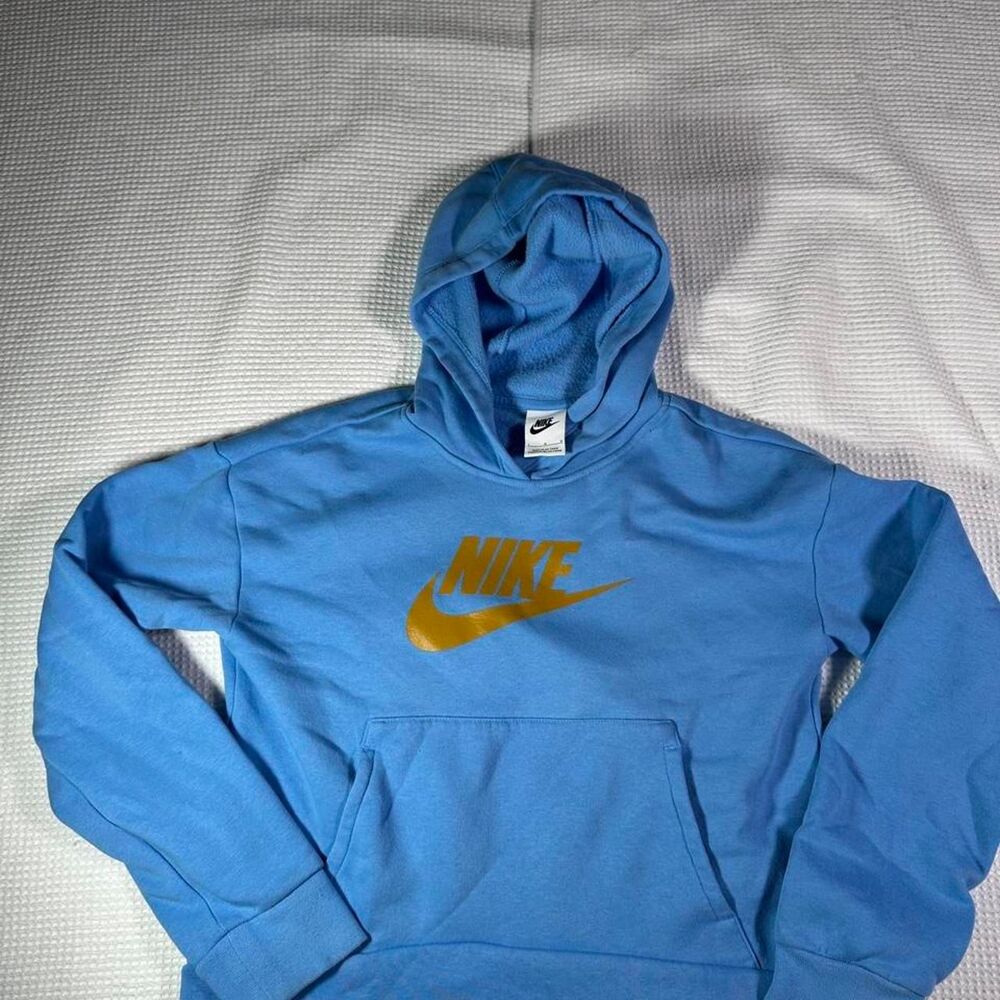 Kids Nike blue hoodie with gold logo,   size L